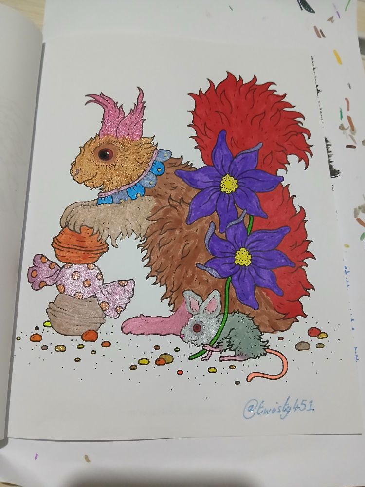 Fantasy red squirrel and dormouse colouring 