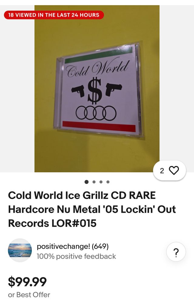 screenshot of ebay listing for Cold World's Ice Grillz CD for $99.99