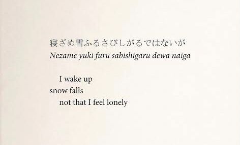       I wake up
Snow falls
      Not that I feel lonely