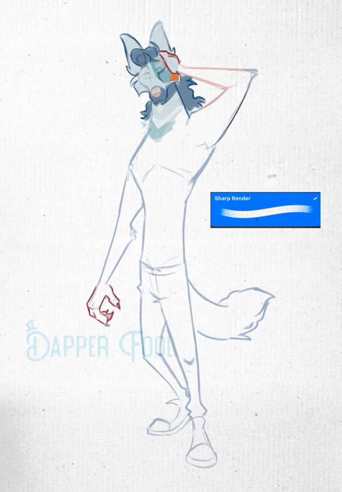 Draft ; fullbody of a maned wolf oc with trousers and shoes