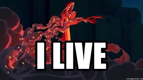 Mushu the dragon rising like a vampire from a thick cloud of smoke, screaming "I LIVE"