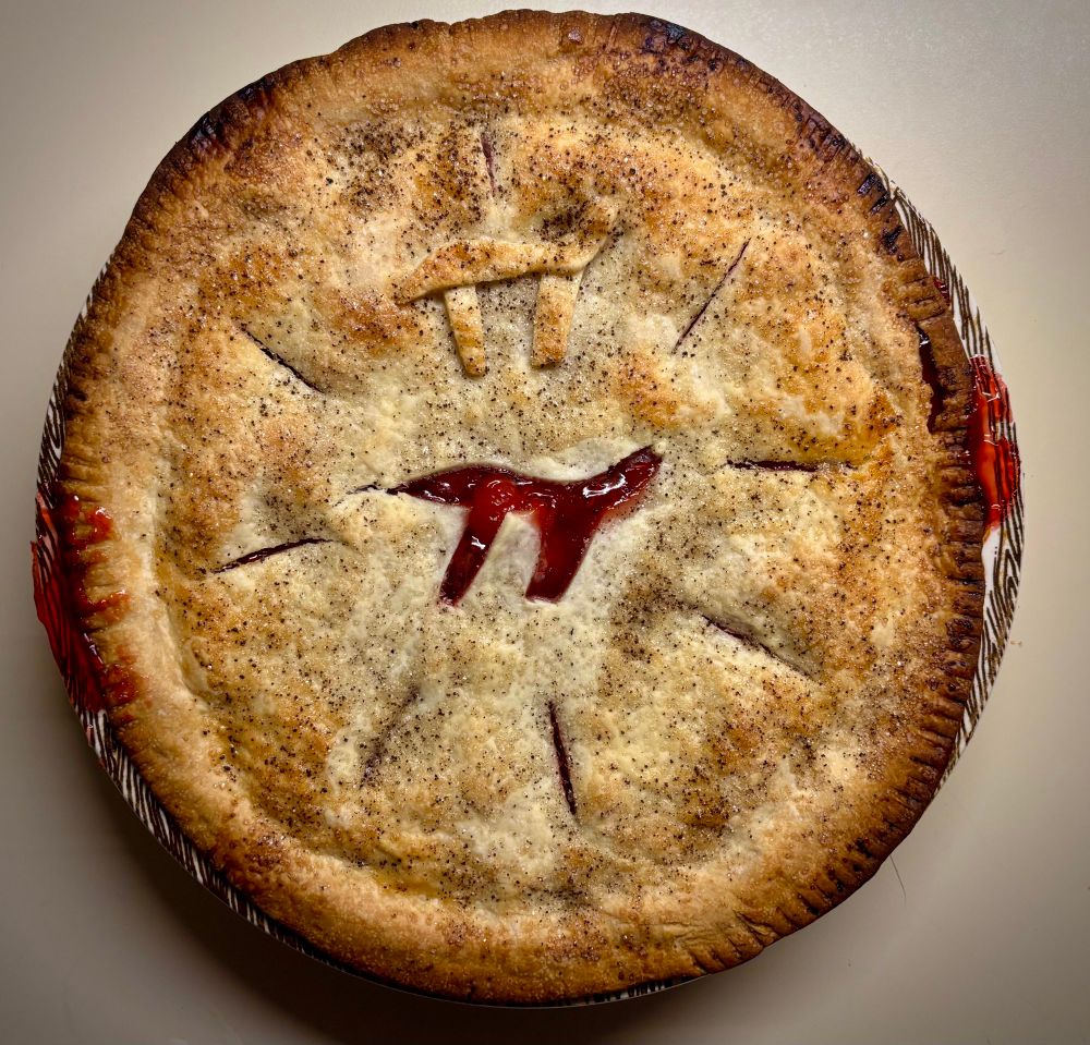 A cherry pie made for Pi Day. 