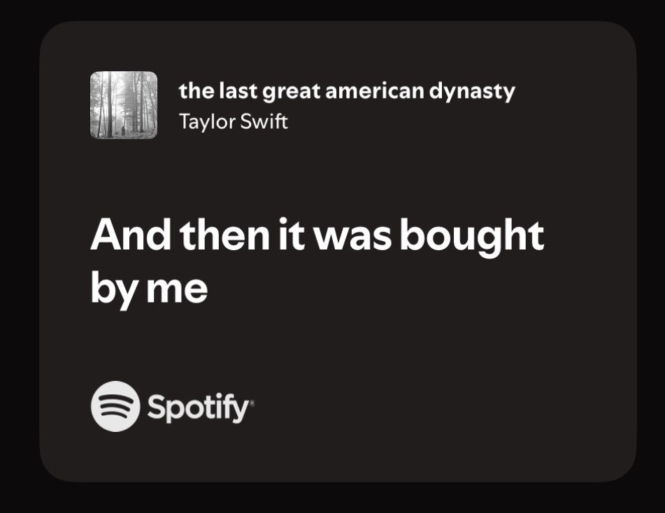 Screenshot of tlgad on Spotify showing the line “and then it was bought by me” 