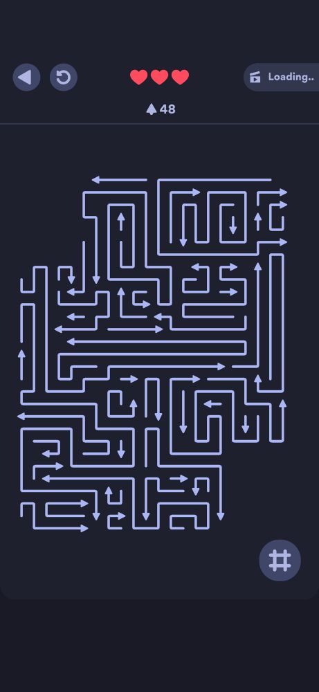 Screenshot of the game Arrows (a puzzle where you need to clear all arrows off the board by working out which order to click them in) 