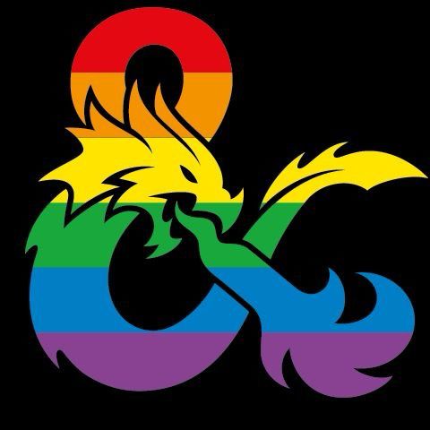 The dragon ampersand logo for Dungeons & Dragons with the Pride flag overlaid