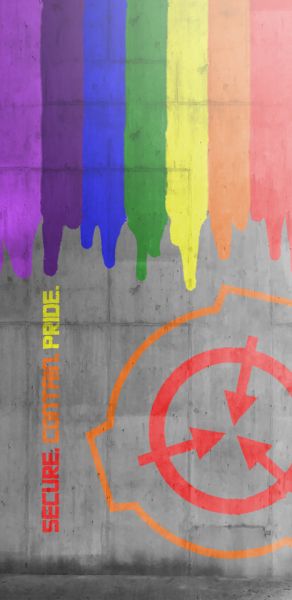 SCP Foundation logo in rainbow colors with the words “Secure Contain Pride”