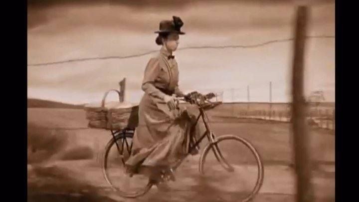 The wicked witch of the west on a bicycle after kidnapping that annoying dog.