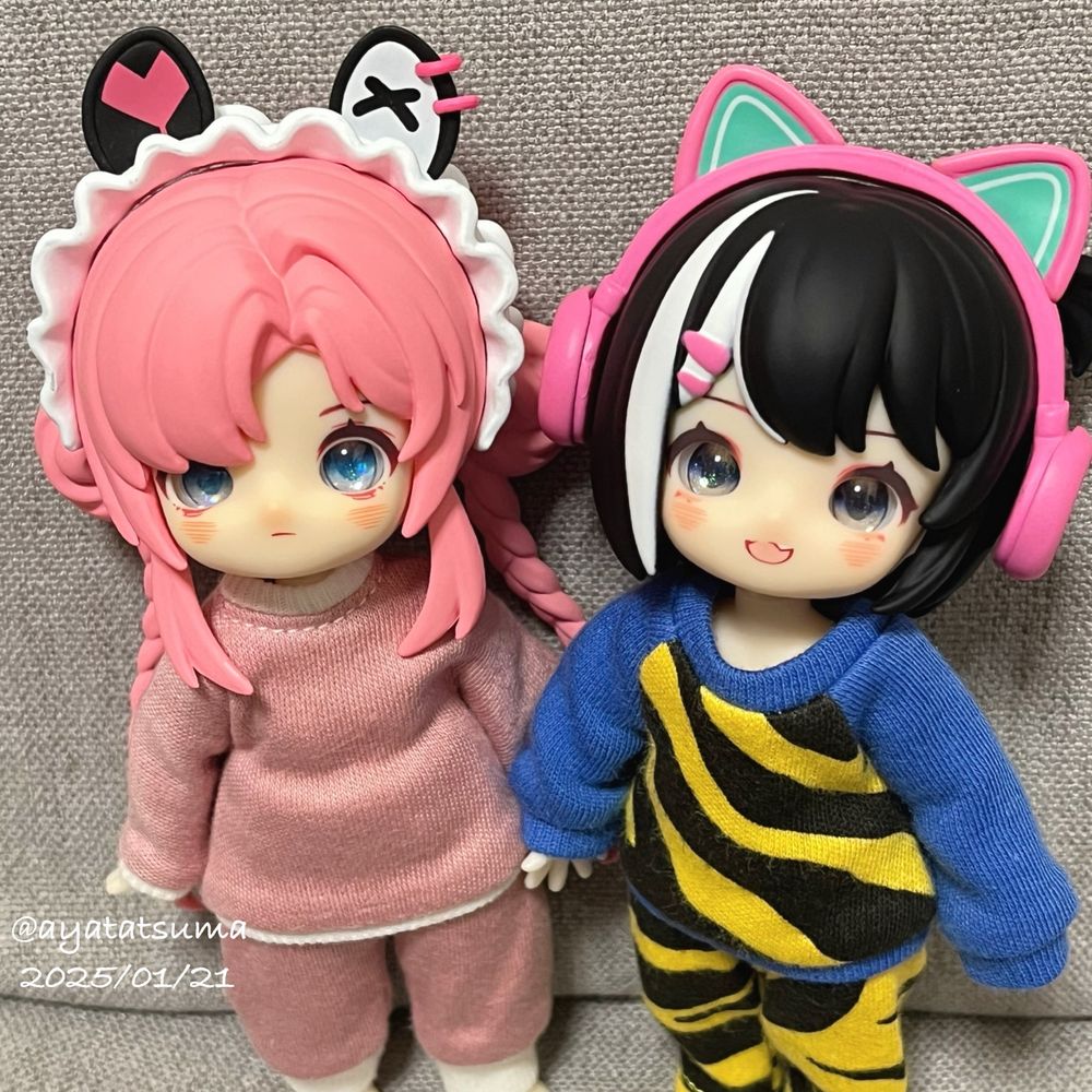 ブラインドドール NAGI留学シーズンより
画面左：云兎
画面右：鳶猫
服は自作 #たつまドール服