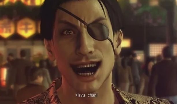 A very excited Majima Goro shouting "Kiryu-chan!"