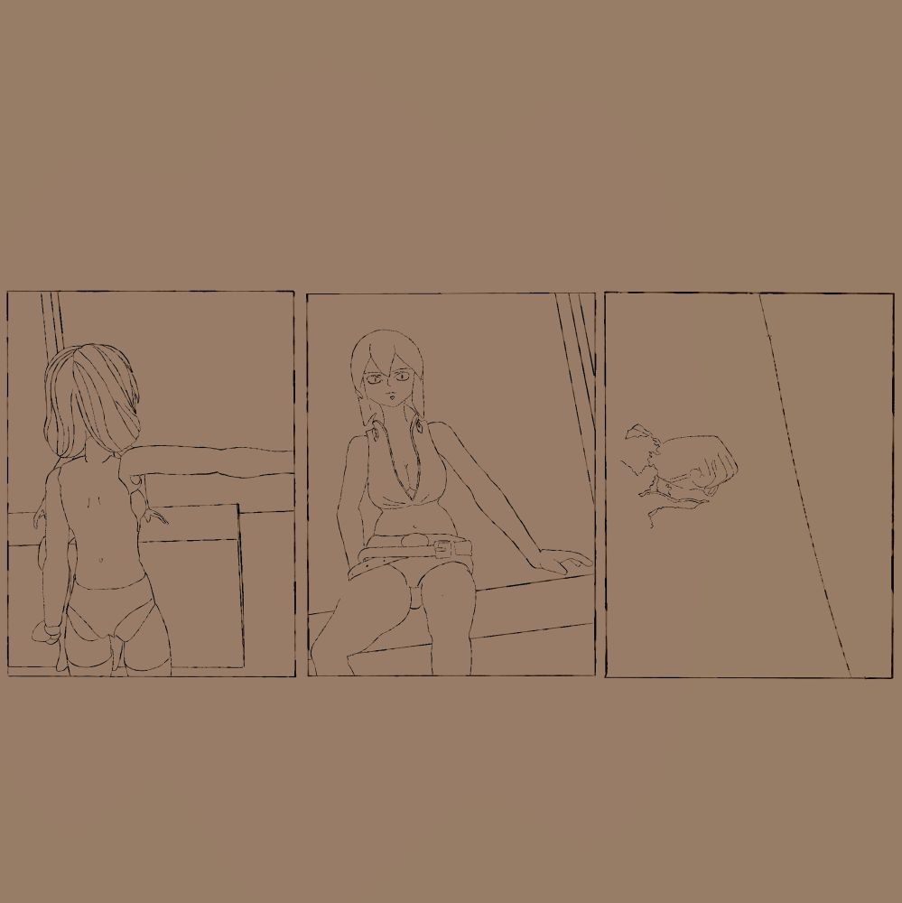 3 concept sketch panels made using body-kun figures.