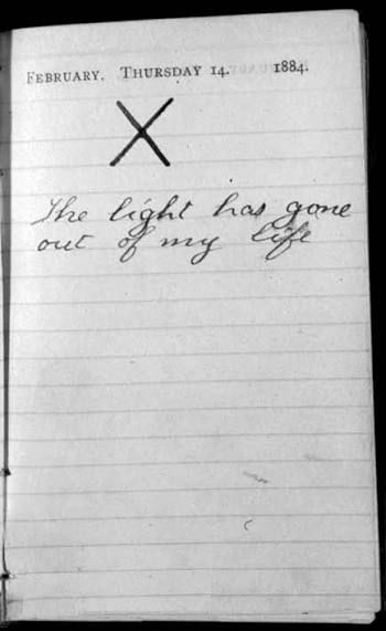 Excerpt from Theodore Roosevelt's diary, a massive X followed by "the light has gone from my life". He wrote this upon losing his mother and wife on the same day.