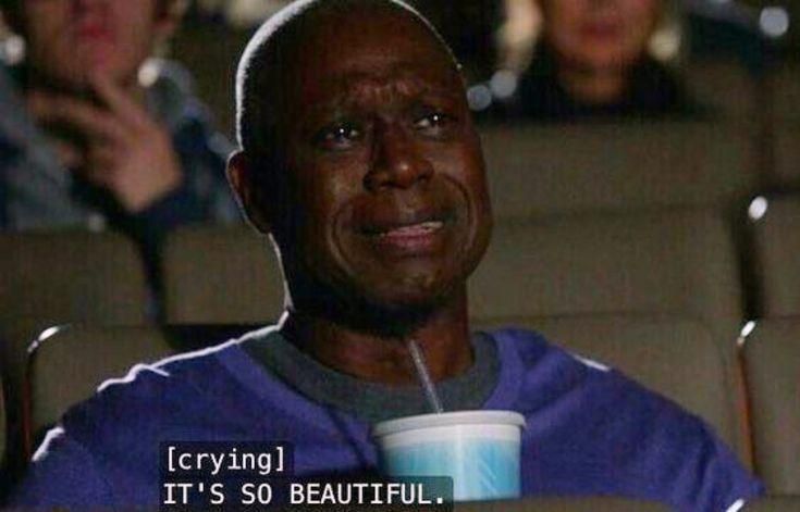 Holt from Brooklyn Nine-Nine sobbing with the caption "It's so beautiful"