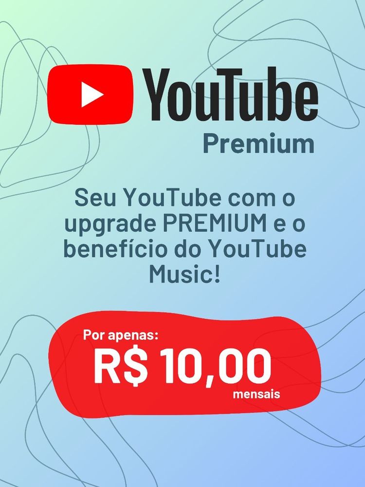 Banner promocional com oferta de youtube premium por 10 reais