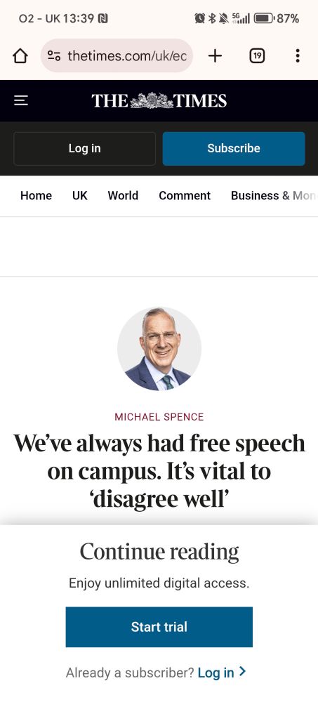 Screenshot of a paywalled article by the UCL provost on "disagreeing well"