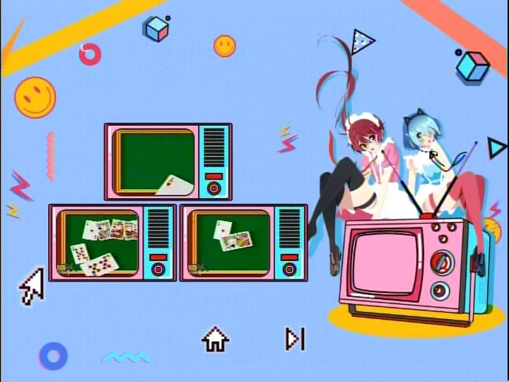 a DVD menu someone made of episodes of the mid-80s game show "Card Sharks" that has generic anime girls on the side
