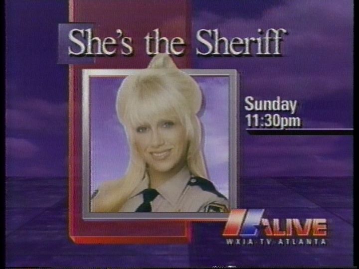 Promo card for She's the Sheriff, the awful 1987-89 sitcom starring the late Suzanne Somers, formerly of Three's Company fame at this point