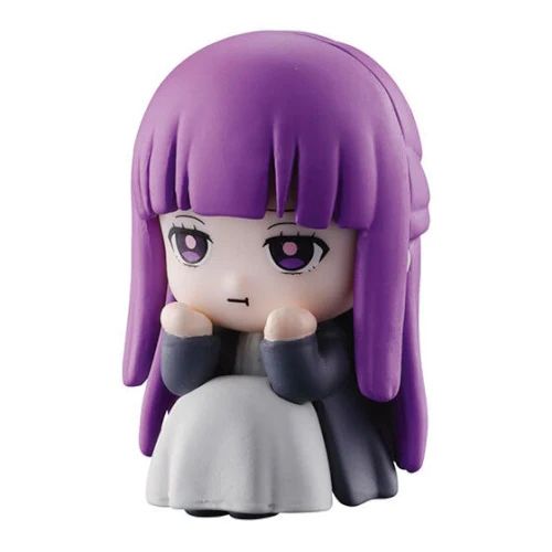 minifigure of Fern from Frieren looking grumpy with her hands resting on her face