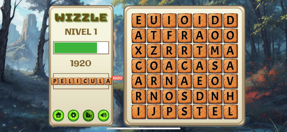El juego “Wizzle”. El jugador acaba de encontrar la palabra “película”