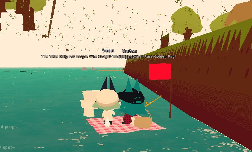 two webfishing characters standing on top of the water out-of-bounds (not the void) in webfishing