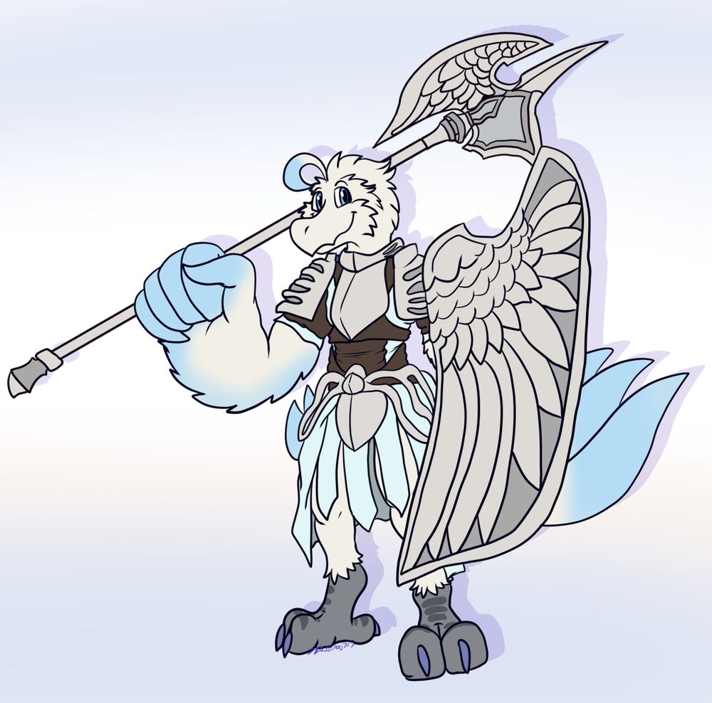 Chocobo sona wearing Guardian's armor set + Halberd and Shield from Elden Ring: Nightreign
