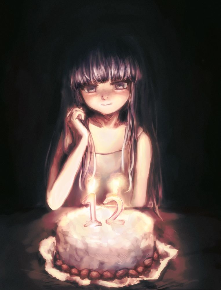 Rika furude looks down at her birthday cake with the number 12 on it