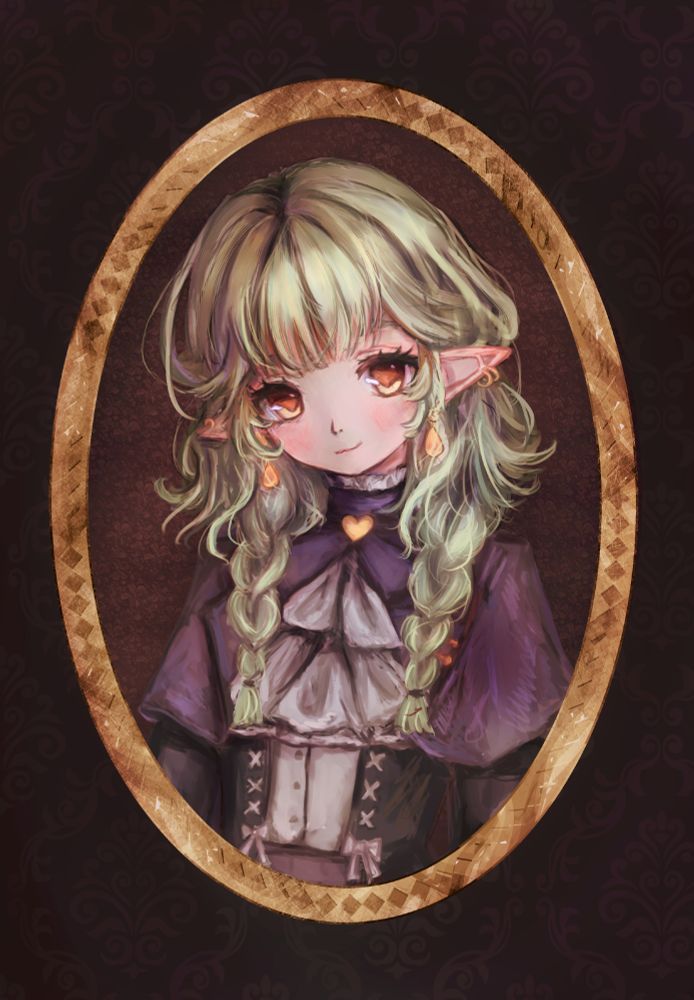 a green haired girl smiles within an oval frame