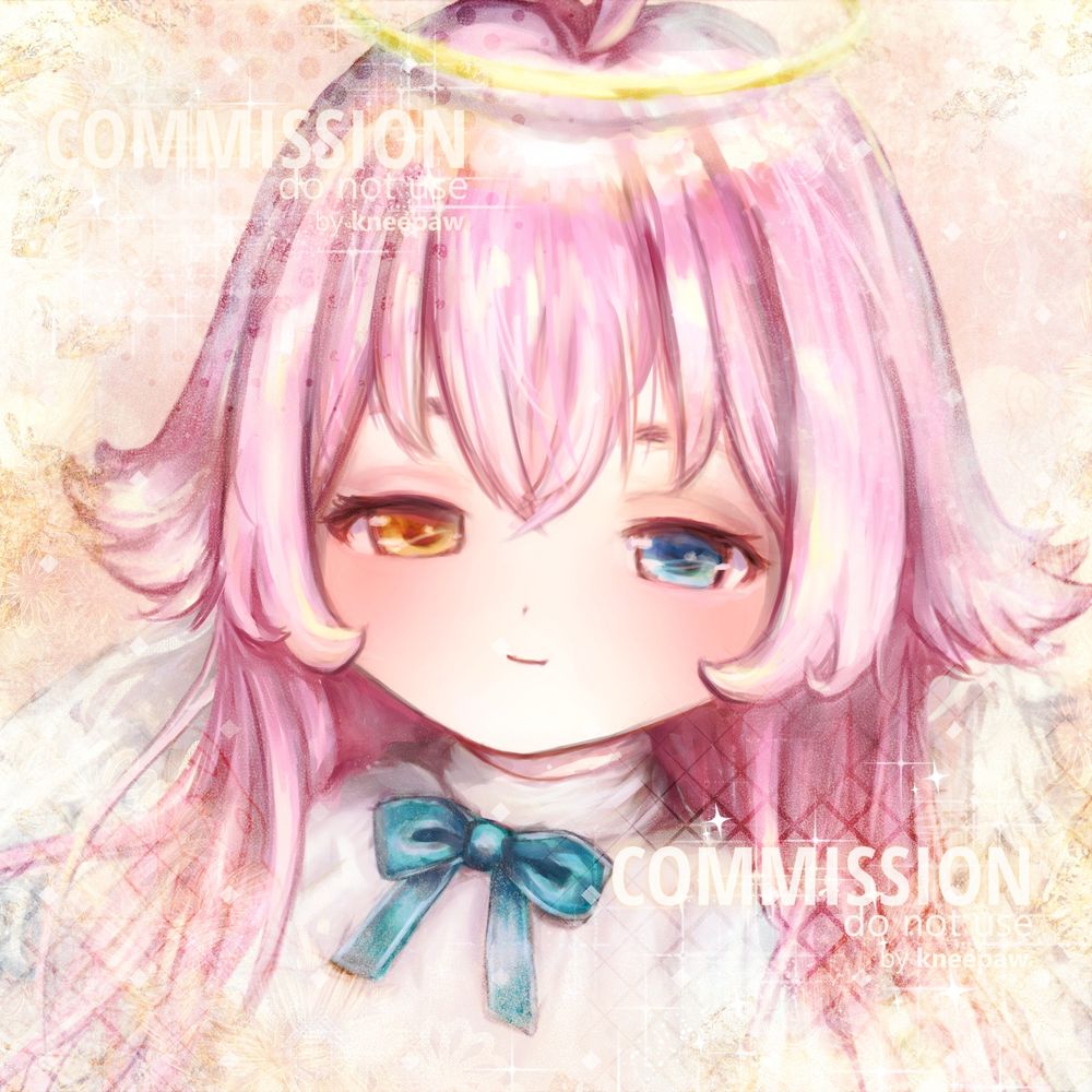 hoshino from blue archive with a halo above her head. the icon is focused on her face. she has pink hair with yellow and blue eyes and a soft expression.