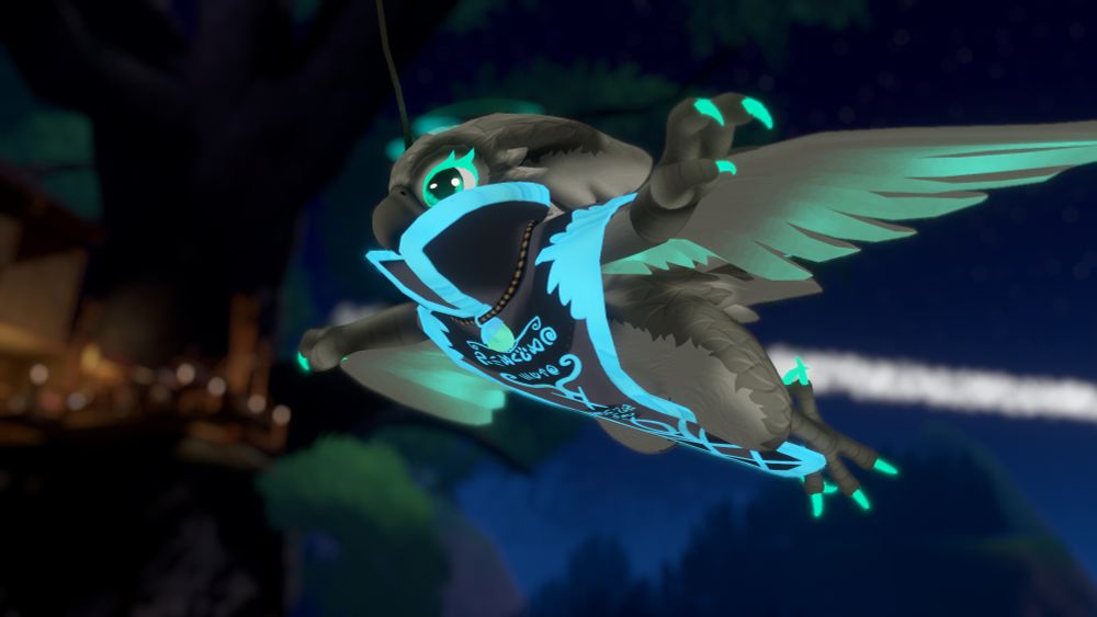 A grey feathered chipori flying through the air, leaving a trail of vapor in her wake.