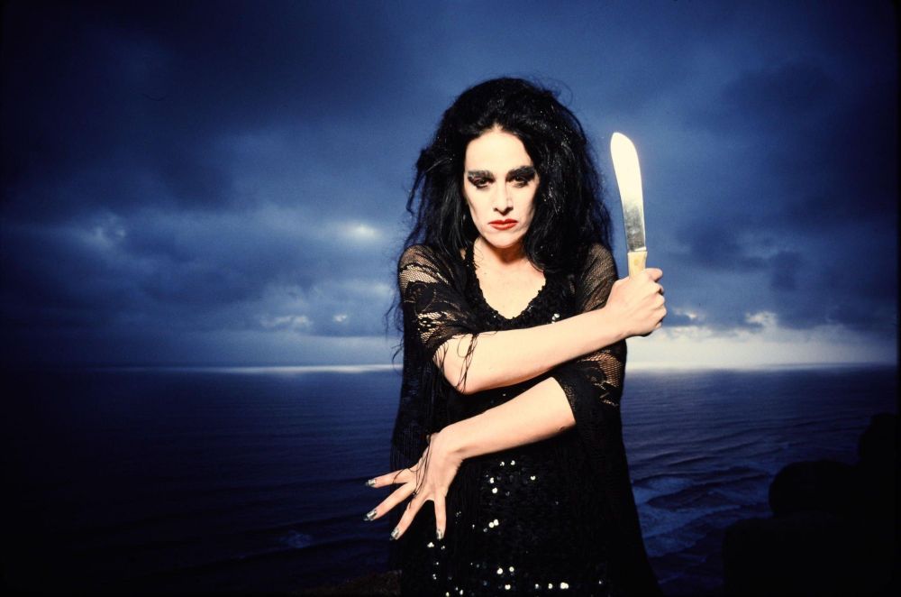 Diamanda galas fabulously holding a knife by the sea under a storming sky. Isn't she the most incredible person who ever lived?