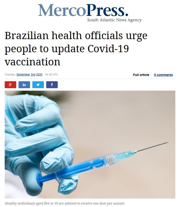 Brazilian health officials urge people to update Covid-19 vaccination Tuesday, September 2nd 2025 - 19:38 UTC