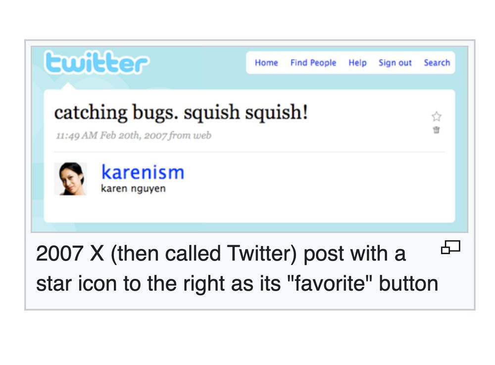 2007 X (then called Twitter) post with a star icon to the right as its "favorite" button
