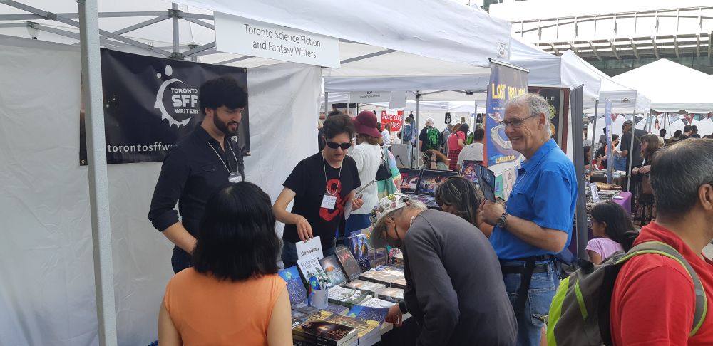 A book both with people buying and selling