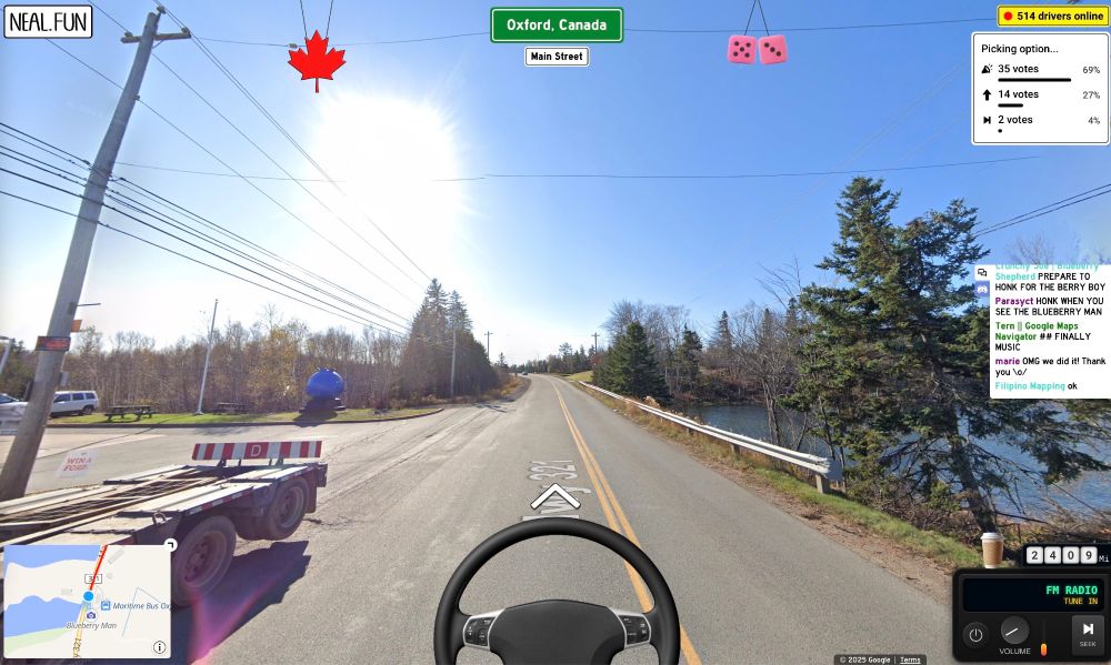 Internet roadtrip screenshot showing blueberry statue