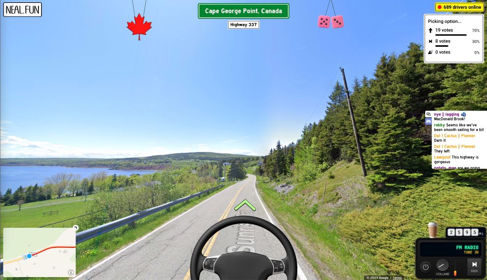 Internet roadtrip screenshot showing Nova Scotia coast