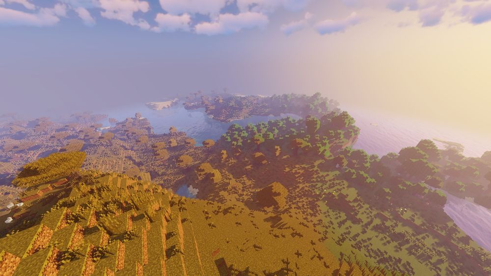 picture of land with minecraft shaders on