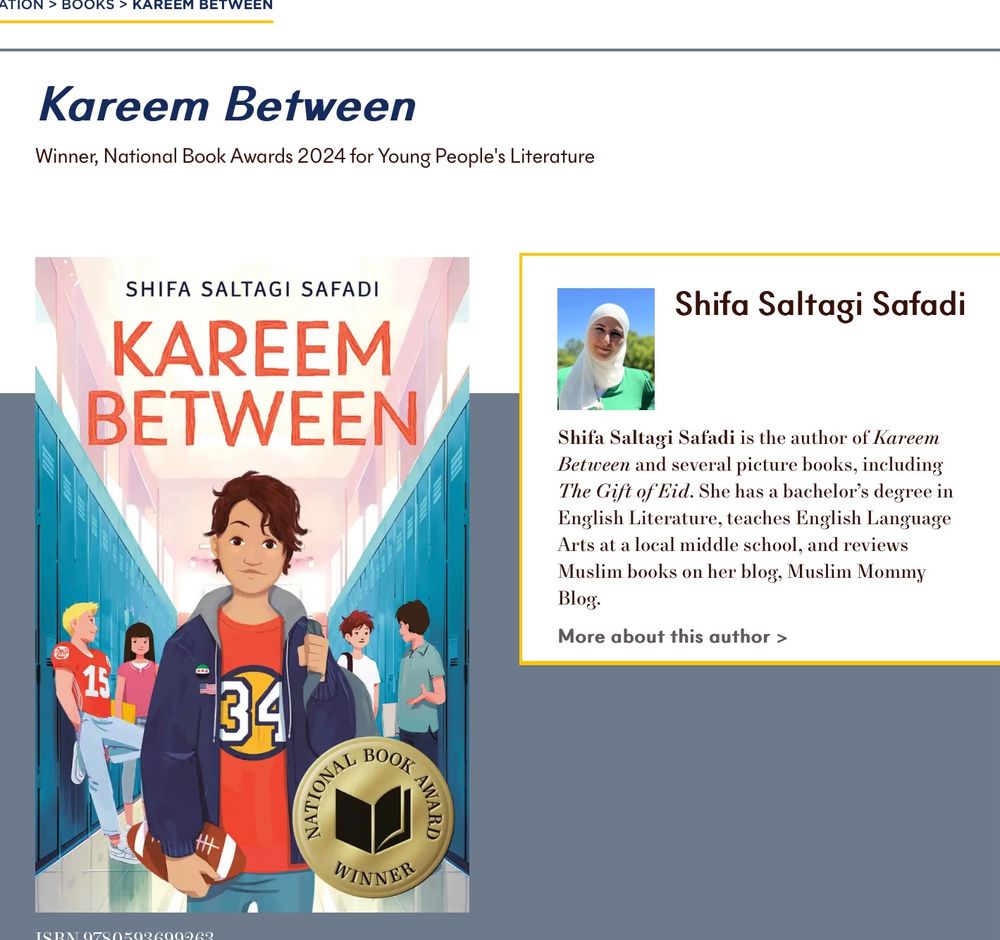 Book cover showing illustration of boy holding football in centre of hallway filled with lockers where kids are standing in background under the book title, lower right of book cover shows gold seal for National Book Awards