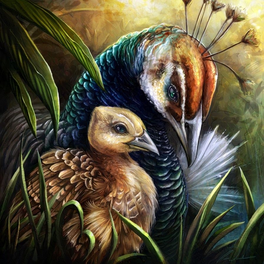 Peahen and Peachick digital portrait. 