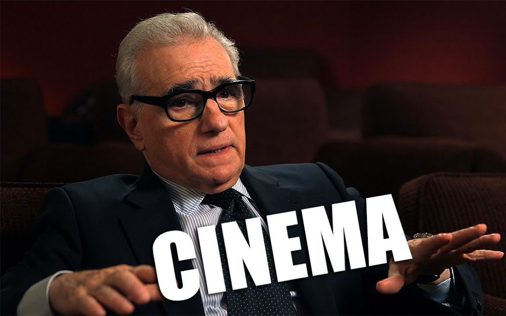 Martin Scorsese with the caption “CINEMA” between his hands