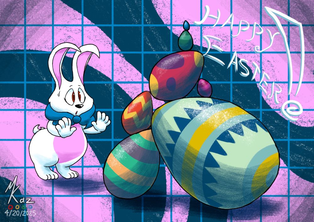 Bonnie making sure all the easter eggs are balanced properly on top of eachother