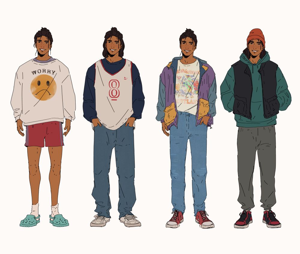 And more lineup drawing of Tao in four different casual outfits. 🏀🦀