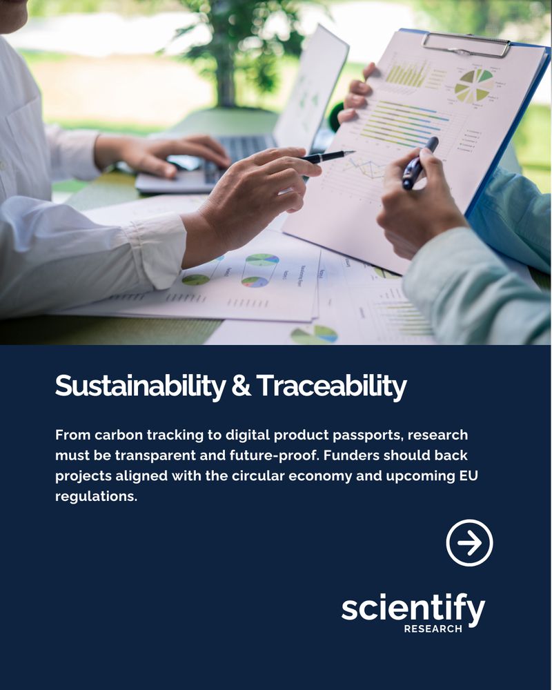 sustainability and traceability from carbon tracking to digital product passports, research must be transparent and future-proof. Funders should back projects aligned with the circular economy and upcoming EU regulations.