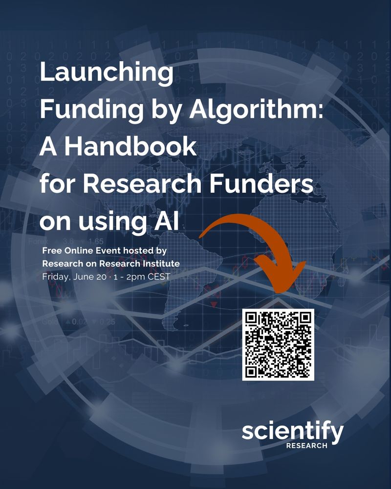 Launching funding by algorithm a handbook for research funders on using AI fre online event hosted by research on research institute friday june 20 1 to 2 pm cest scientifyRESEARCH