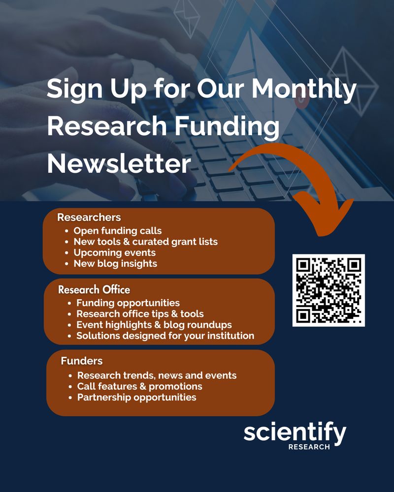 typing on laptop email icons sign up for our monthly research funding newsletter researchers open funding calls new tools and curated grant lists upcoming events new blog insights research office funding opportunities research office tips and tools event highlights and blog roundups solutions designed for your institution funders research trends news and events call features and promotions partnership opportunities