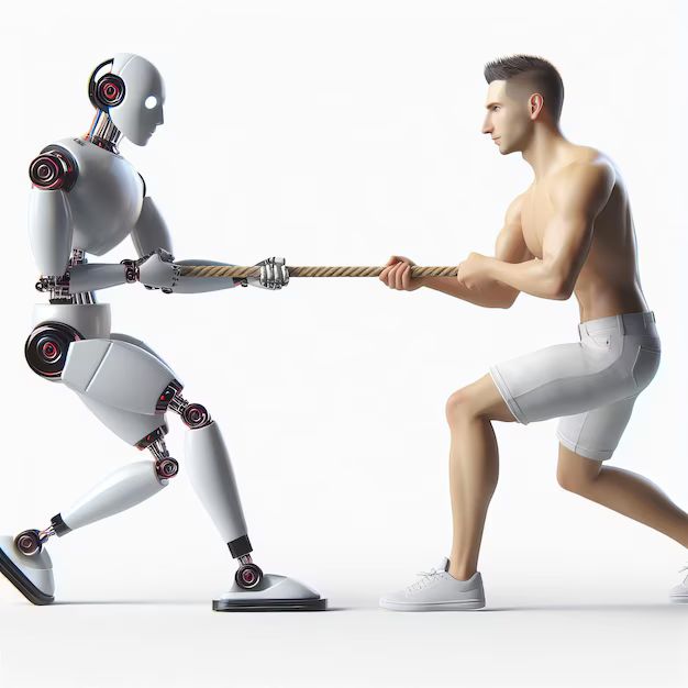 A robot and a human in a tug of war