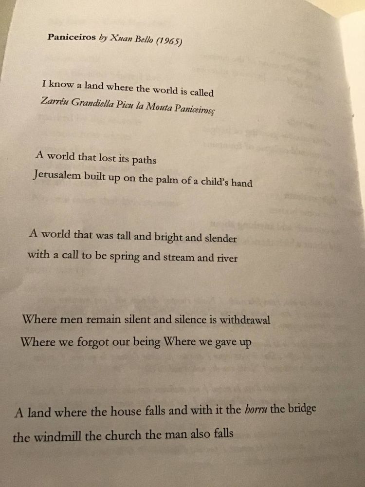 First page of the poem Paniceiros by Xuan Bello in English translation