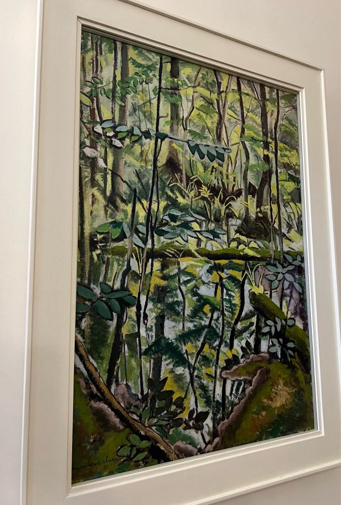 An oil painting of green leaves in a swamp from 1939