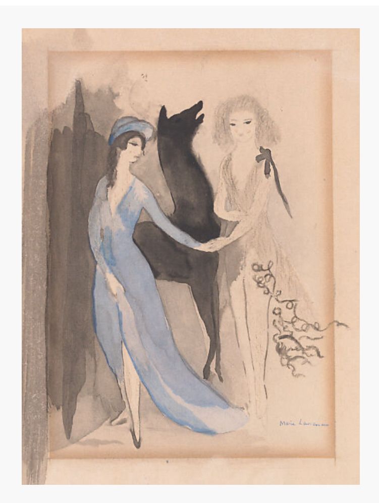 Seat design with two ladies and a wolf