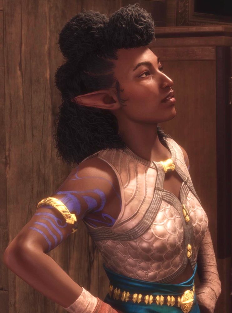 My OC Egypt standing with her hands on her hips looking upward