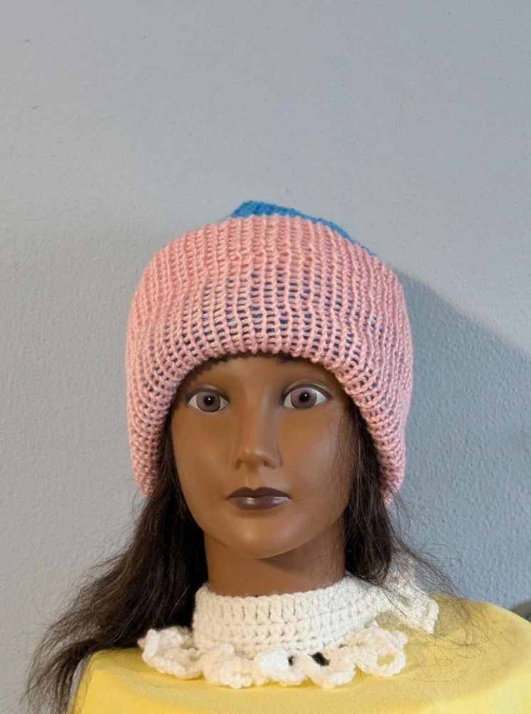 Just Listed Machine Knit  Beanie: Double Thick Reversible Winter Hat Pink Blue Christmas Gift Idea https://debbiecrochets.etsy.com/listing/4424338810