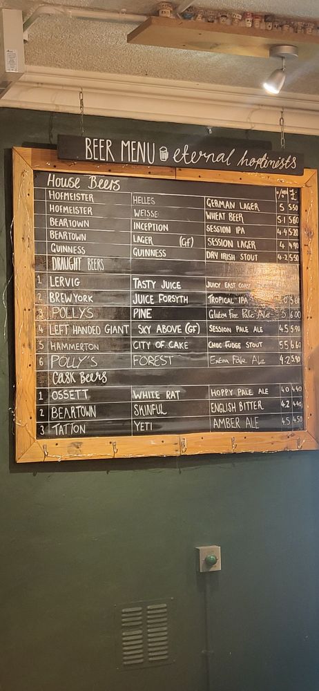 Picture of the beer board in the Bottle Bank Holmes Chapel
